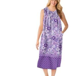 Only Necessities Womens Sleeveless Lounger Purple Floral  Pockets L New